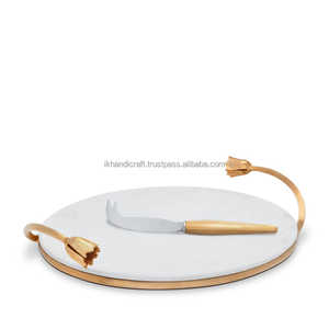 Customised Modern White <b>Marble</b> Gold Silver Tray <b>Large</b> Rectangle Wood Cheese Board Knife for Christmas Eid Ramadan Decorative - Product Image 5