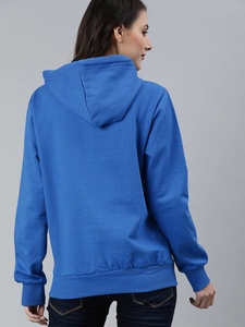 Sudadera con Capucha Azul para Mujer, con Estampado de Letras, Corte Regular, Tejido de Algodón, Estilo Casual Otoñal - Product Image 3