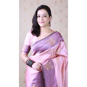 Sari traditionnel indien en soie douce rose pâle, concept floral, tissage zari, écharpe, châle pour femmes, 650g, Elite Weaves - Product Image 2