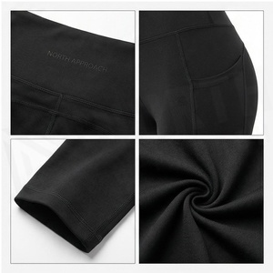 High Waist Full Length Yoga <b>Leggings</b> <b>With</b> <b>Pockets</b> Solid <b>Black</b> Seamless Four-Way Stretch Women's Sportswear - Product Image 4