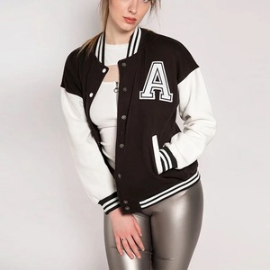 แจ็คเก็ตหนังคุณภาพสูงทรงครอป ไหล่ตก สไตล์ Letterman สำหรับผู้หญิง เหมาะสำหรับการใช้งานแบบลำลองทันสมัย - Product Image 6