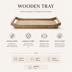 Premium Wooden Serving Tray with Handles | Large Rectangular Breakfast Tray for Home Hotel Restaurant Kitchen Coffee <b>Table</b> Decor - Product Image 5