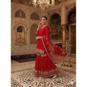 Women's <b>Party</b> Wear Designer Set-<b>Top</b> Sharara Palazzo & Dupatta - Product Image 2