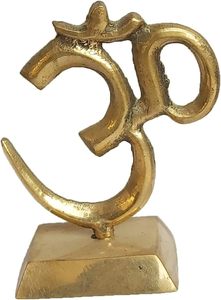 PARIJAT HANDICRAFT Brass Gold Statue Om Idol Hindu Religious Symbol Handmade Eco-Friendly Home Decor Tabletop <b>Mandir</b> Pooja Murti - Product Image 3