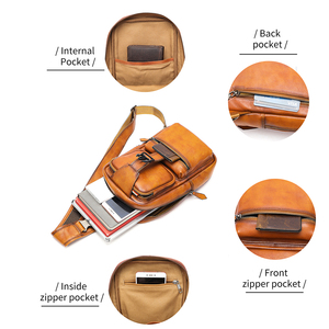 Bolso Bandolera de Piel Genuina para Hombre, Mochila de Viaje, Bolso Cruzado de Piel, Bolso de Pecho de Piel para Hombre - Product Image 2