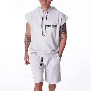 Sleeveless style Summer Breathable Short Set 100% Cotton Windbreaker <b>Zip</b> Plus Size Printed Back Pocket Short Tracksuit - Product Image 1