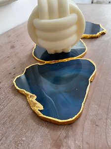 Irregular Shape Blue <b>Agate</b> Stone <b>Coaster</b> Gold Edged Handmade Mats For Table Decor Glam Style - Product Image 3