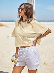 Top corto de algodón transpirable para mujer, Top corto de manga corta con cremallera y estampado gráfico de letras, diseño OEM/ODM personalizable - Product Image 5