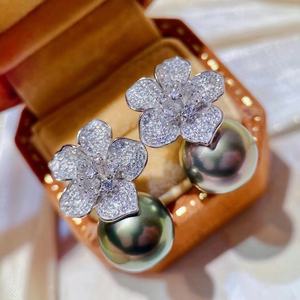 Nouvelles boucles d'oreilles en argent pur Wenchi 925 avec perles noires naturelles de 10-11 mm à micro-imperfections, boîte cadeau personnalisée tendance, Chine - Product Image 1