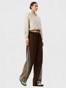 Ensemble de survêtement 2 pièces pour femme, sweat à capuche court et pantalon de survêtement, marron uni, décontracté, respirant, été, coupe classique - Product Image 1