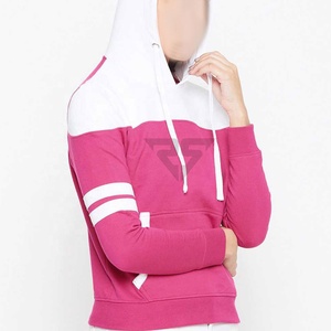 Venta caliente rosa y blanco multicolor pulóver señoras sudaderas con capucha moda personalizada desgaste Color algodón polar mujeres sudaderas con capucha - Product Image 3