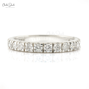 Bague demi-éternité classique en or blanc véritable 14 carats, diamant blanc naturel 2,30 mm, pour mariages et fêtes, bagues délicates à prix réduit - Product Image 1
