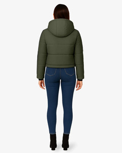 Chaqueta de Invierno Deportiva Verde con Logotipo Personalizado al por Mayor, Chaqueta Acolchada con Capucha Verde para Mujer, Abrigo de Moda Cálido para Invierno - Product Image 2