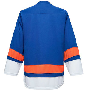 Jersey de Hockey sobre Hielo Unisex Azul, Naranja y Blanco, Manga Larga, Poliéster que Absorbe la Humedad, Impresión de Logotipo Personalizado, Servicio OEM - Product Image 2