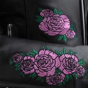 Veste en cuir florale brodée à la main pour femmes, veste authentique avec broderie florale, veste moto personnalisée tendance - Product Image 5