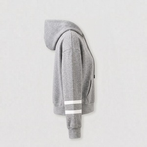 Custom Fleece <b>Hoodie</b> <b>Mens</b> <b>Grey</b> Striped Sleeve Oversized Pullover Sweatshirt <b>Plain</b> Blank Streetwear Heavyweight Hoodies Wholesale - Product Image 4
