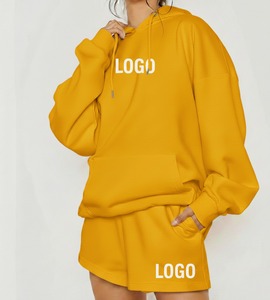 Ensemble de sweat-shirt à capuche en polaire rose pour femmes, coupe ample décontractée, couleur unie, ensemble de 2 pièces avec short, à porter en toutes saisons - Product Image 6