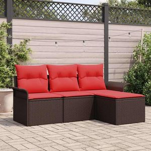 Juego de sofás de jardín de ratán sintético marrón de 4 piezas con cojines - Product Image 1
