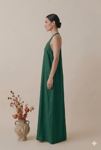 Vestido de playa de algodón para mujer, sin mangas, cuello en V, largo hasta el suelo, ajuste holgado, venta al por mayor, ropa de verano para resort, informal, liso, hecho a mano - Product Image 2