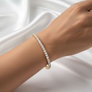 7.65 CTW <b>Gold</b> Lab Grown Round Prong-<b>Set</b> Diamond Tennis Bracelet for Certified - Product Image 1