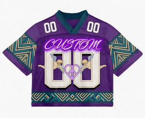Custom Breathable Full Sublimation Mesh Short Sleeve Football Fan Jersey with Vintage Sleeve Stripes and <b>Pink</b> Peace <b>Heart</b> - Product Image 2