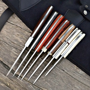 7-Inch Lot of 7 Pcs Handmade D2 Steel <b>Knife</b> Set: Wooden & <b>Bone</b> <b>Handles</b>, Leather Sheath Skinner <b>knife</b> - Product Image 4
