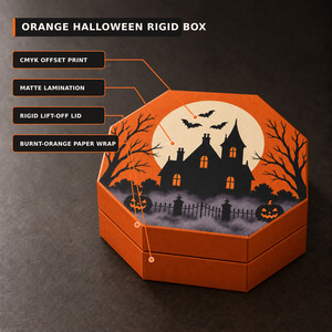 Boîte cadeau rigide octogonale personnalisée pour Halloween avec couvercle, emballage imprimé maison hantée pour bonbons et cadeaux - Product Image 6