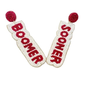 Pendientes de declaración con cuentas de Raiders rojos y blancos con letras del día del juego, pendientes de letras bordadas con cuentas de semillas hechas a mano a la moda - Product Image 2