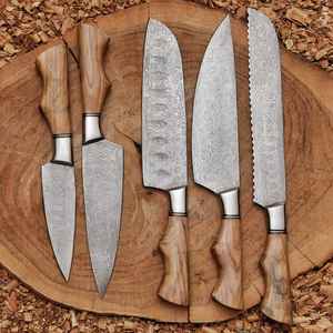 Juego de cuchillos de cocina profesionales de nuevo diseño, hechos a mano con acero de Damasco premium y mango de madera, cuchillos de cocina de alta calidad para regalo. - Product Image 1
