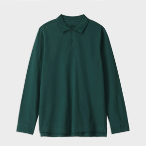 เสื้อโปโลผ้าฝ้ายแขนยาวสีเขียวสำหรับผู้ชาย ปกติดกระดุม สวมใส่สบาย สีพื้น สำหรับฤดูใบไม้ผลิ - Product Image 3