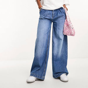 Jean en denim plissé ample et respirant pour femme, nouveau design, prix de gros, taille ajustable, doux, grande taille, avec dentelle - Product Image 5