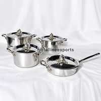 1 Pcs Set Casserole Mewah dari Baja Tahan Karat Berpola Bunga Lotus dengan Gagang, Desain Eropa Tebal, Lapisan PTFE, Aman untuk Oven dan Mesin Cuci Piring