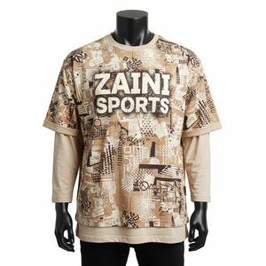 Camiseta de algodón grueso de doble capa para hombre, con estampado gráfico, logotipo con transferencia térmica, informal, 100% algodón, corte holgado, estampada. - Product Image 1