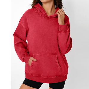 ผู้ผลิตและจำหน่ายเสื้อฮู้ดดี้ผู้หญิงแบบย้อมสีเอซิด สีพื้นเรียบ สีล้วน จำนวนมาก - Product Image 1