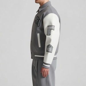 Veste universitaire personnalisée, robuste, pliable, avec patch brodé en chenille, corps en laine, manches en cuir de vachette, style bomber, pour l'école - Product Image 4