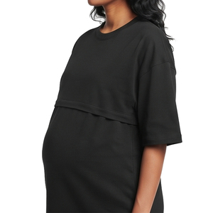 Camiseta Larga de Verano para Maternidad y Lactancia, Camiseta de Lactancia con Hombros Caídos para Mujer, Camiseta Larga de Maternidad 100% Algodón para Mujer - Product Image 5