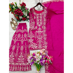Colección de Diseñador de Ropa India de Alta Calidad, Traje Sharara de Seda Vichitra Pura con Bordado de Lentejuelas - Product Image 1