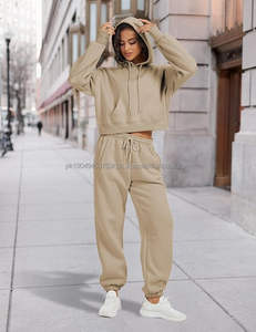 Ensemble de sweat-shirt et de jogging en coton pour femmes Hip-Hop Streetwear Pantalon à capuche avec pantalon de survêtement évasé - Product Image 2