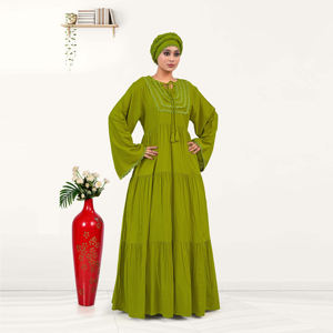 ชุดคาฟตันผ้าเรยอนพรีเมียมไซส์พลัส ดีไซน์เรียบหรู ทรงแม็กซี่แบบไล่ระดับ แต่งลูกไม้ที่คอเสื้อ แขนเสื้อทรงหลวมใส่สบาย - Product Image 5