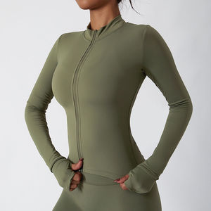 Vêtements de sport en gros, ensemble de 3 pièces de haute qualité, ensembles de fitness avec fermeture éclair, ensemble de yoga à manches longues, soutien-gorge de sport et leggings, manches longues - Product Image 4