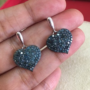 Pendientes Colgantes de Diamantes Azules de 1.54 Quilates, Plata de Ley 925, Corte Redondo, Diamantes Naturales con Color Mejorado para Mujer - Product Image 4
