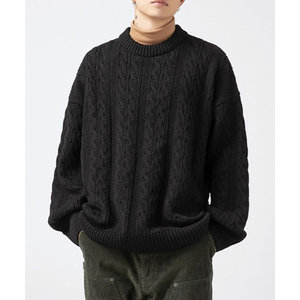 เสื้อสเวตเตอร์ไหมพรมถักลายเคเบิ้ล คอกลม สีเทาล้วน แขนยาว ไซส์ใหญ่ ผ้าขนสัตว์หนา สำหรับฤดูหนาว ถักด้วยมือ - Product Image 4