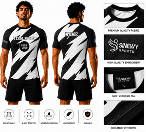 เสื้อรัดกล้ามเนื้อ MMA แบบซับลิเมชั่นสำหรับผู้ชาย SINEWY SPORTS  แบบสั่งทำพิเศษ แห้งเร็ว ผลิตจากโพลีเอสเตอร์  ดีไซน์สีดำขาว - Product Image 1