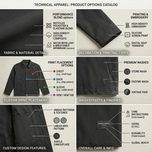 Chaqueta de Trabajo de Lona Negra para Hombre, Cuello Alto, Corte Regular, Cierre de Cremallera, Ecológica, Impermeable, Transpirable, Estilo Otoñal - Product Image 6