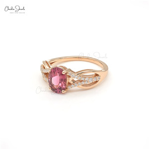 แหวนทองคำแท้ 14K ดีไซน์สวยงาม ประดับพลอยทัวร์มาลีนสีชมพู 1.28 กะรัต และเพชร แหวนคุณภาพสูงสำหรับงานแต่งงาน - Product Image 2