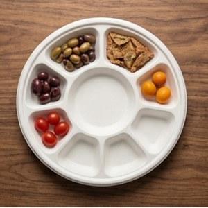 Round Sugarcane Bagasse <b>Pulp</b> Divided Plate with 9 Compartments Biodegradable & Microwave-Safe for Takeaway Casual Use - Product Image 2