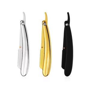 Folding Straight <b>Razor</b> Stainless Steel <b>Single</b> <b>Blade</b> Plastic Handle Silver Gold Black for Face Shaving - Product Image 1