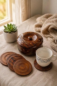 Sous-verres en bois massif de qualité supérieure, durables, pour une utilisation quotidienne ou résistants à la chaleur, disponibles au meilleur prix, couleur naturelle - Product Image 3