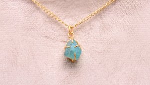 Collier pendentif fantaisie en cristal d'apatite brute, bijou pierre de naissance naturelle, en argent sterling 925 plaqué or 14 carats, fait main pour enfants - Product Image 3