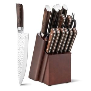 Ensemble de couteaux de chef en acier inoxydable - 15 pièces avec bords dentelés, poignées ergonomiques, lames aiguisées faites à la main pour la cuisine - Product Image 1